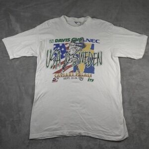 Vintage Davis Cup Shirt Men XL Tennis Caesars Palace Single Stitch USA Sweden 90